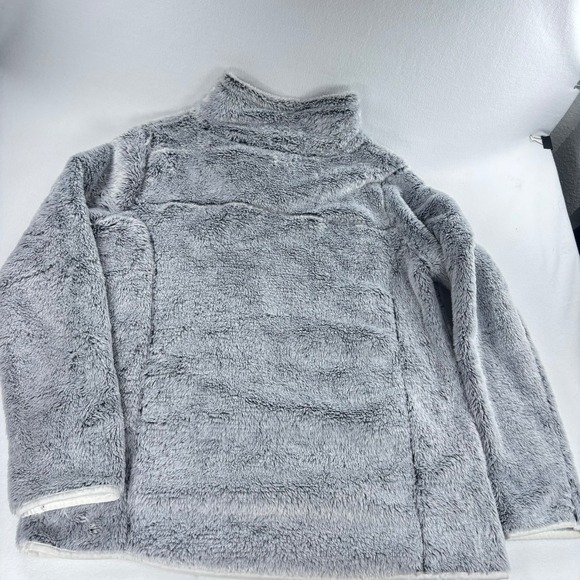 St. Johns Bay Fleece Pullover Quarter Zip Womens Sz L Faux Fur Gray Soft Cozy - Picture 10 of 11